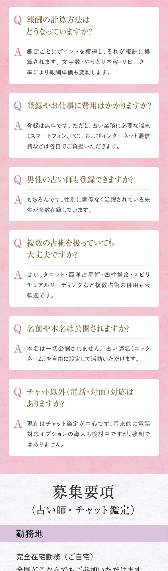 よくあるご質問。ジャンル制限、謝礼、報酬計算、活動ペースなど。